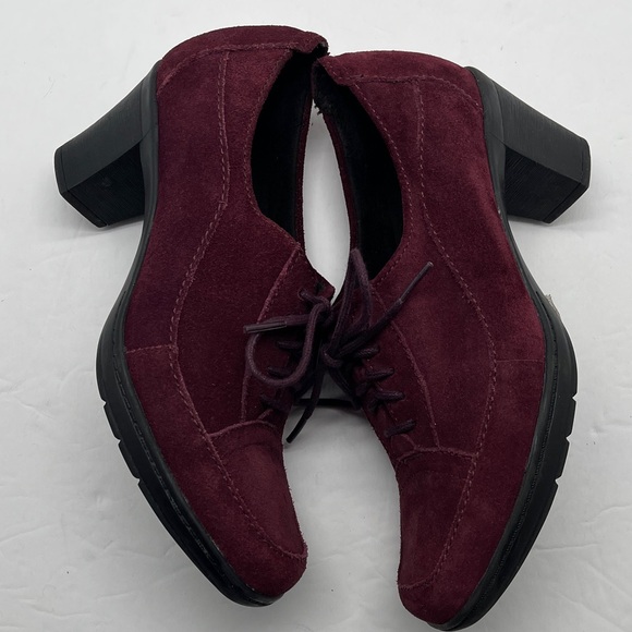 Clarks Bendables Suede Lace Up Heels Women 7 Burgundy Comfy Retro Academia Vamp - Picture 10 of 17